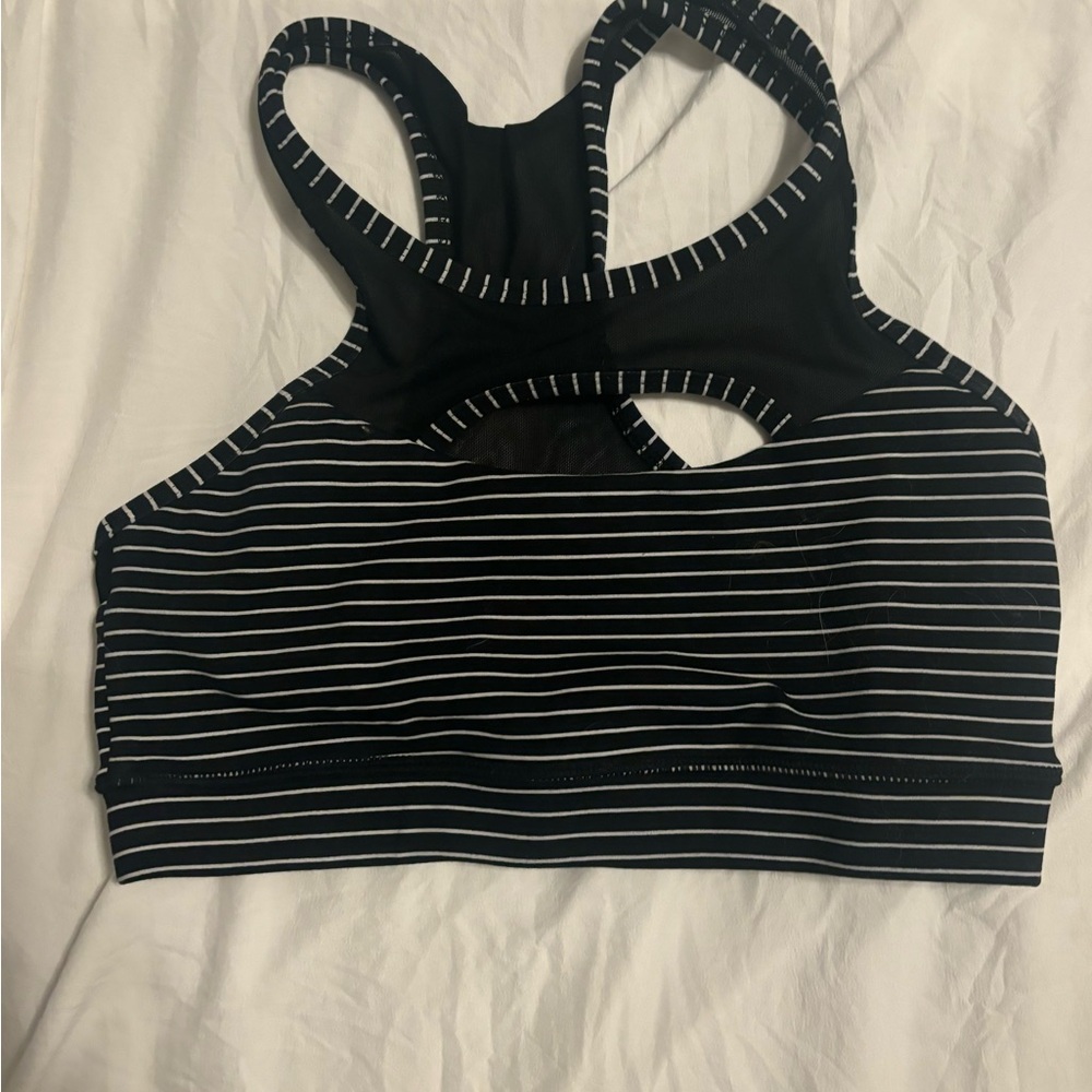 Black and White Striped Sports Bra